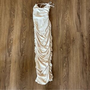 Oh Polly Cream Ruched Maxi Dress